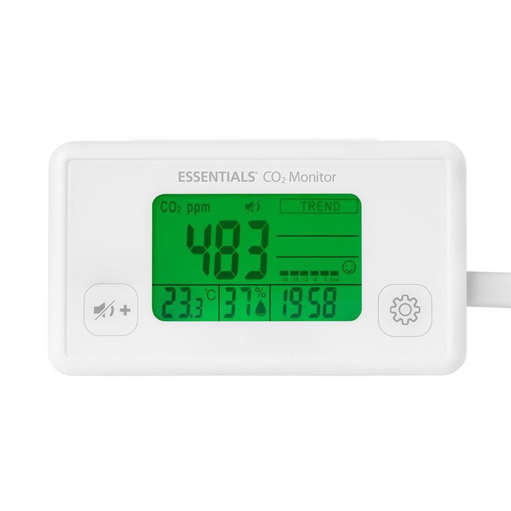 Essentials Air Quality Monitor Detects CO2 Levels Ambient Temperature Relative Humidity and Clock