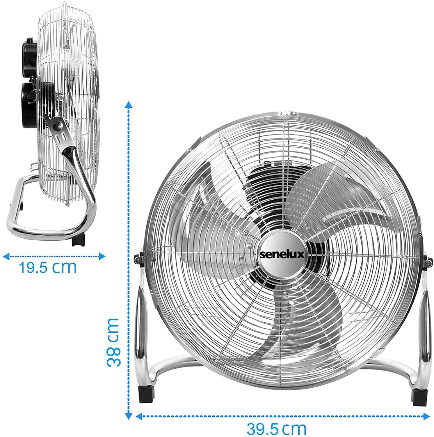 Senelux 12" (30cm) Metal Chrome Floor Stand Fan