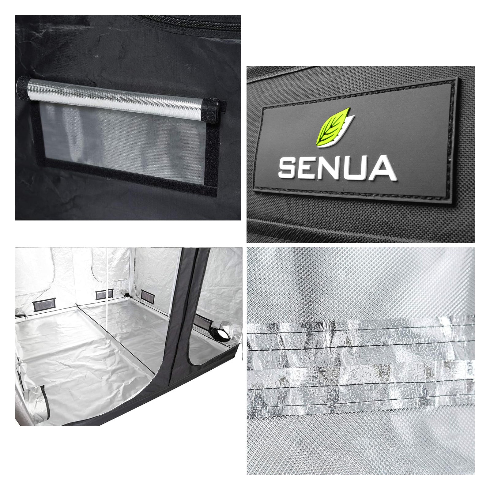 Senua 600D Mylar Hydroponic Water-Resistant Grow Tent with Observation Window and Removable Floor Tray, Tool Bag for Indoor Plant Seedling, Propagation, Blossom, etc