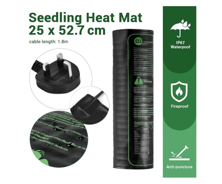 Senua Seedling Heat Mat 20W (25.4 x 52.7 cm) - Heated Propagator for Germination