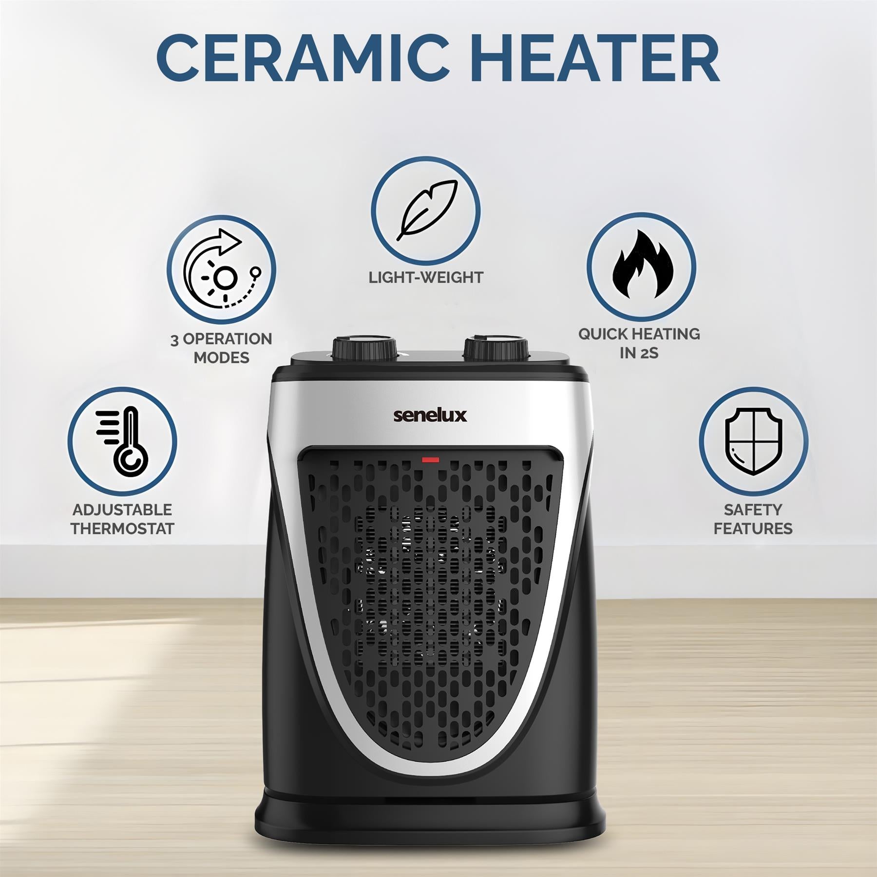 Senelux Mini Heater 1500W PTC Electric Ceramic Portable Heater with Adjustable Thermostat