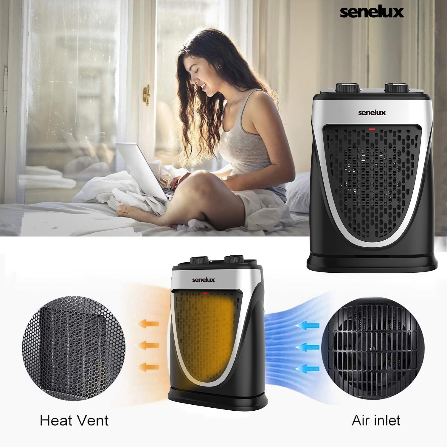 Senelux Mini Heater 1500W PTC Electric Ceramic Portable Heater with Adjustable Thermostat